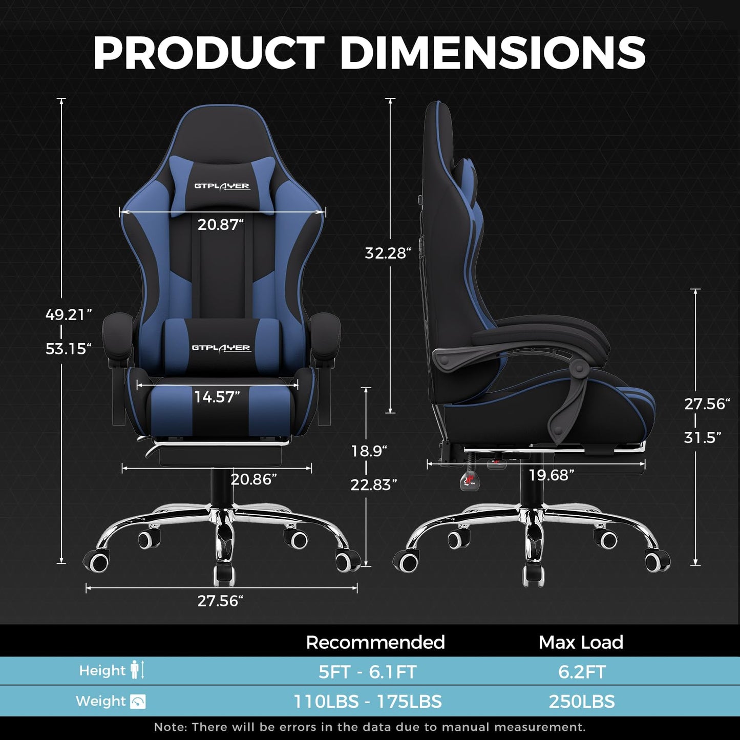 GTPLAYER Gaming Chair, Computer Chair with Footrest and Lumbar Support, Height Adjustable Game Chair with 360°-Swivel Seat and Headrest and for Office or Gaming (Pearl White)