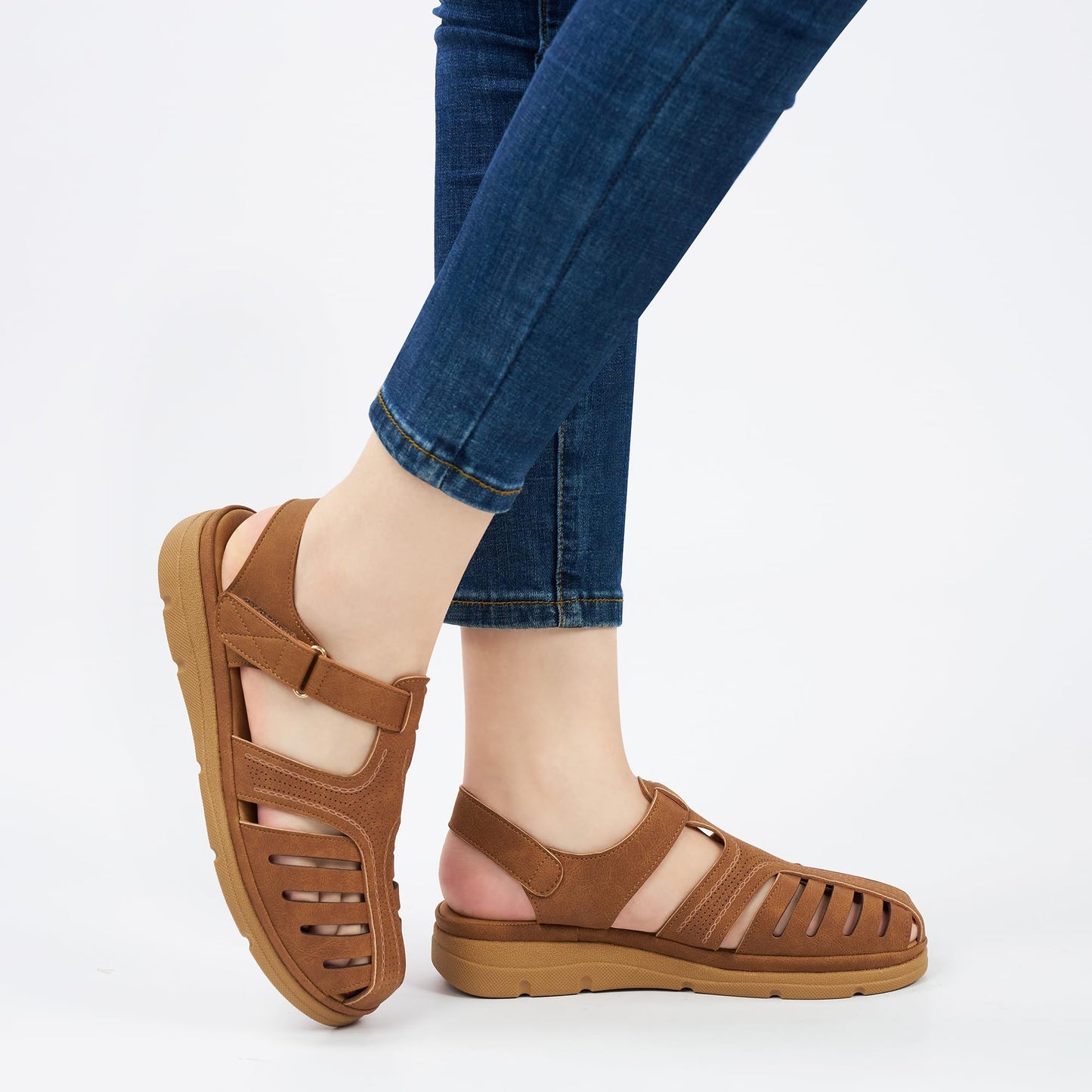 Womens Summer Flat Sandals: Comfortable Closed Toe Dressy Flats Sandals Ankle Strap Casual Outdoor Fisherman Walking Sandal