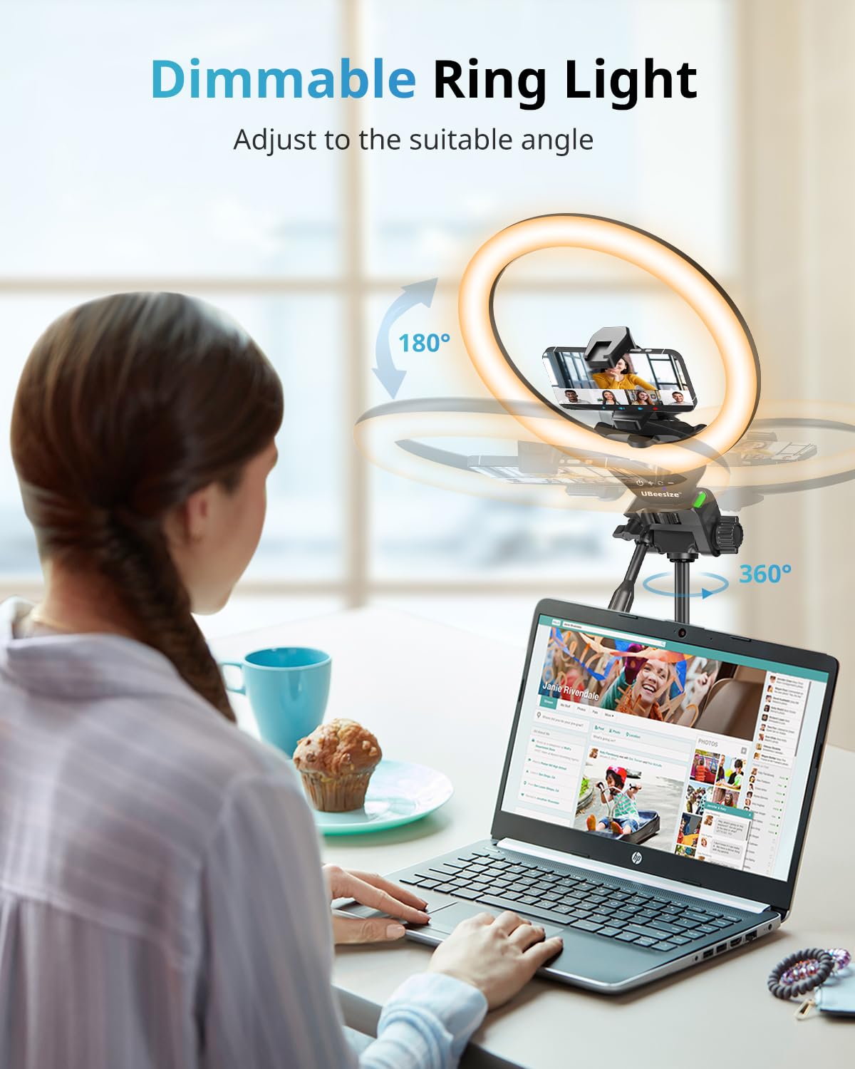UBeesize 12'' LED Ring Light with 62'' Tripod Stand, Selfie Ring Light for Video Recording, Live Streaming, TikTok & YouTube, Compatible with iPhone & Android (Black)