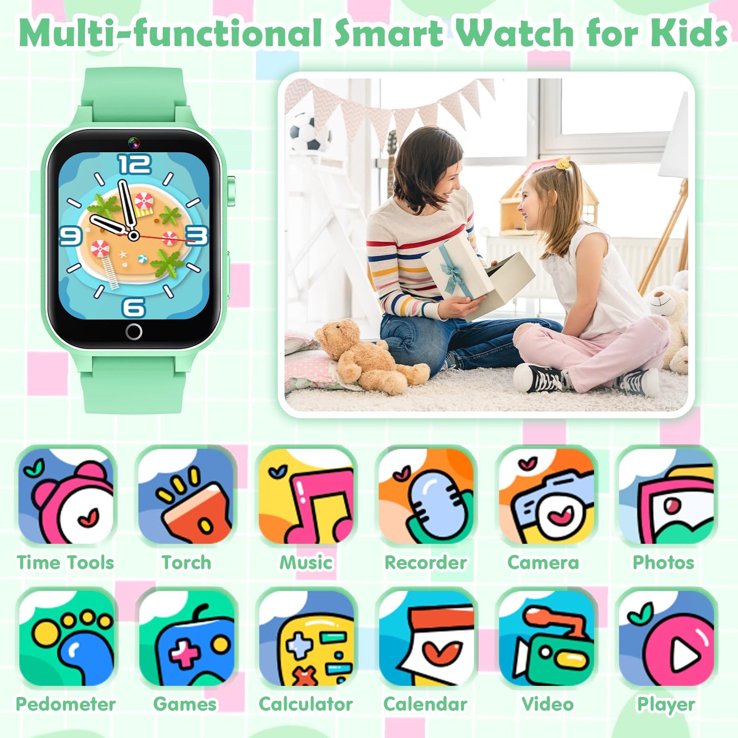 Luyiilo Smart Watch for Kids, with 26 Puzzle Games, Touch Screen, HD Camera, Alarm Clock, Toys for Ages 4-12 Years Old.Birthday Gift for Boys Girls (Blue)