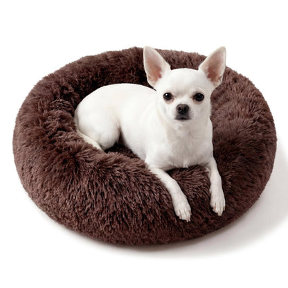 Small Calming Dogs Bed for Small Dogs Anti-Anxiety Machine Washable Fluffy Luxury Anti-Slip Waterproof Mute Base Warming Cozy Soft Pet Puppy Round Bed