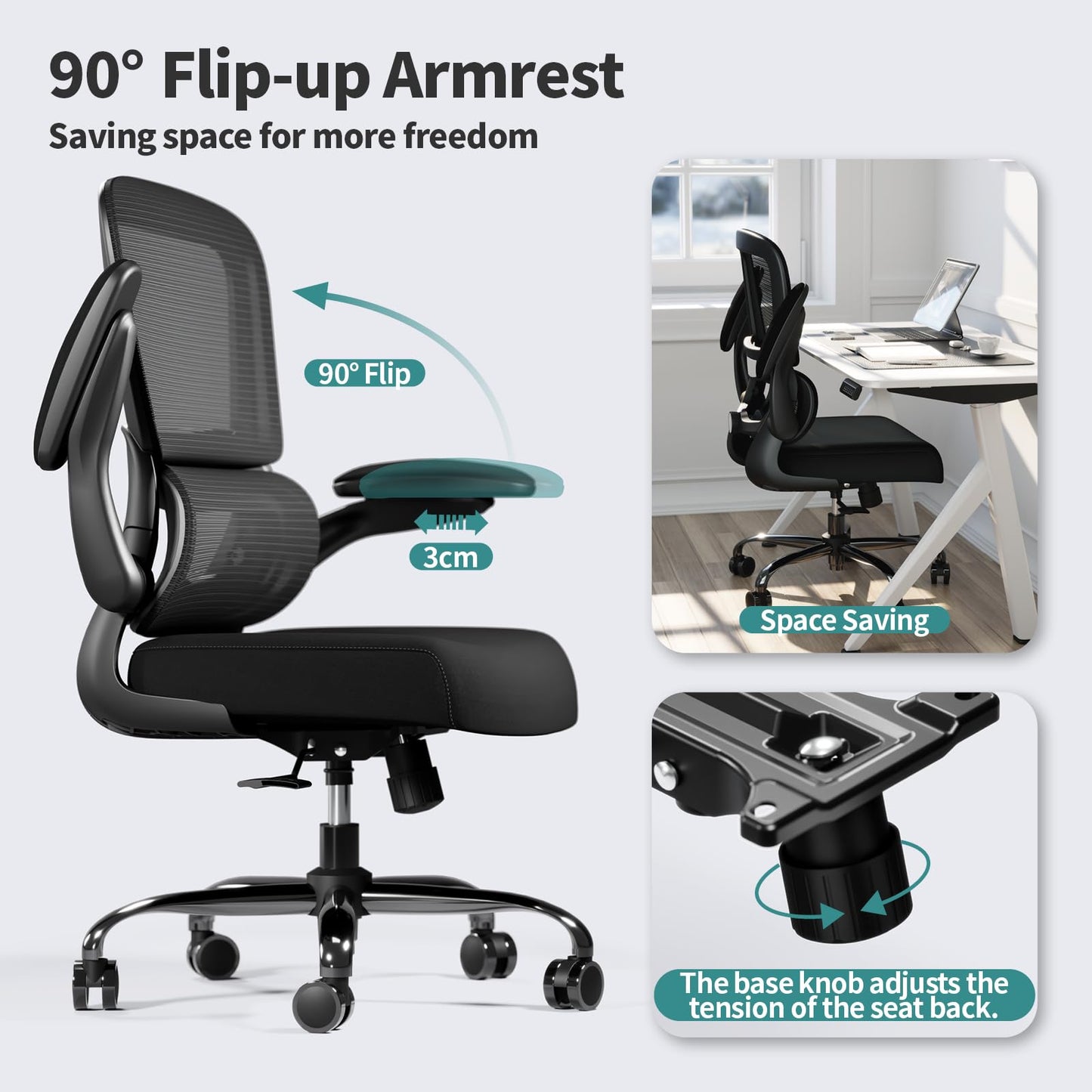 TRALT Ergonomic Office Chair - Desk Chair with Adjustable Lumbar Support Computer Chair - Mesh Comfy Chair with Flip-up Armrests - Gaming Chairs for Adults Home Office (Leather, White)