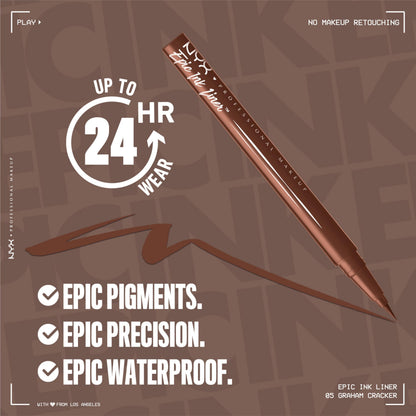 NYX PROFESSIONAL MAKEUP Epic Ink Liner, Waterproof Liquid Eyeliner - Black, Vegan Formula