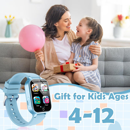 Luyiilo Smart Watch for Kids, with 26 Puzzle Games, Touch Screen, HD Camera, Alarm Clock, Toys for Ages 4-12 Years Old.Birthday Gift for Boys Girls (Blue)