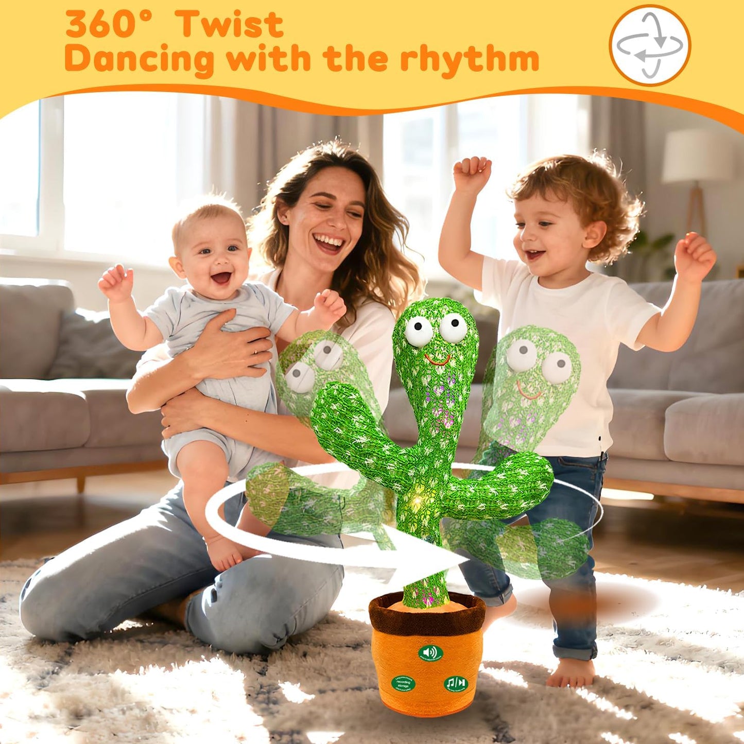 Hunfur Interactive Baby Toys Dancing Talking Cactus Toy,Funny Gift for Infant, Singing Record Repeat What You Say Light Up Toy for Toddler Boy Girl (Volume Adjustment)