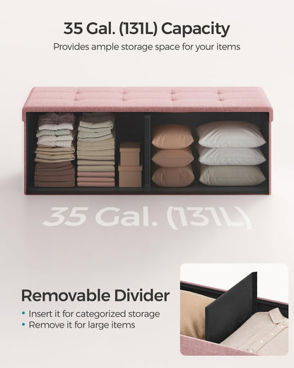 SONGMICS MAZIE Collection - 30 Inches Folding Storage Ottoman Bench, Ottoman Foot Rest, End of Bed Bench, Storage Chest, Load 660 lb, for Living Room, Bedroom, Entryway, Dark Gray ULSF47K
