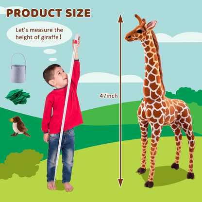 47” Large Giraffe Stuffed Animal Set, Giant Giraffe Plush Toys with Birds, Leaves, Basket, Tall Giraffe Toy Standing Lifelike, Gift for Kids Nursery Baby Shower Party