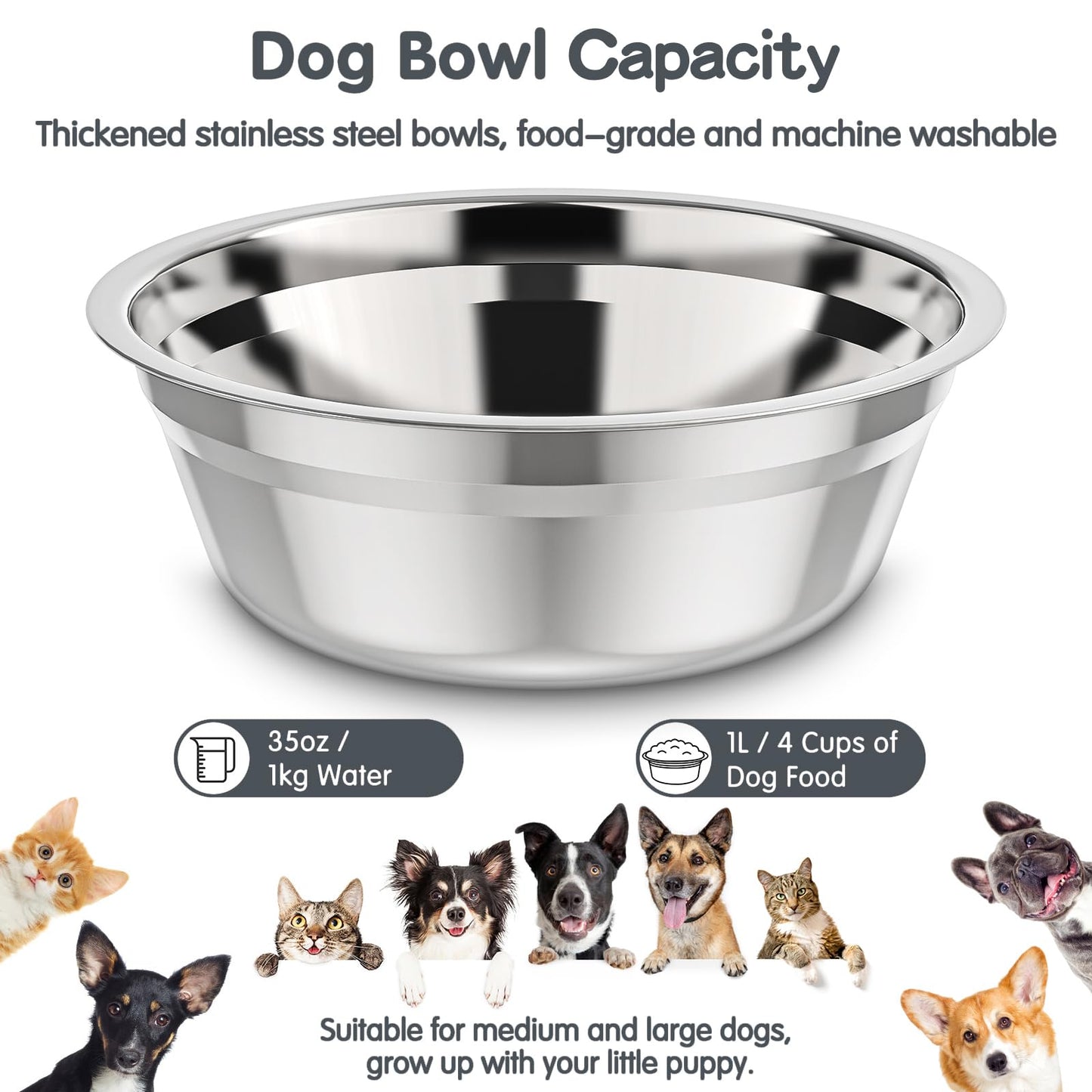 XIAZ Elevated Dog Bowls Large Breed Raised Dogs Bowl Stand Large/Medium Sized Dog Stainless Steel Food Water Bowl Stands 5 Heights Adjustable 9/11/12/14in Black Pet Feeder Dish Station
