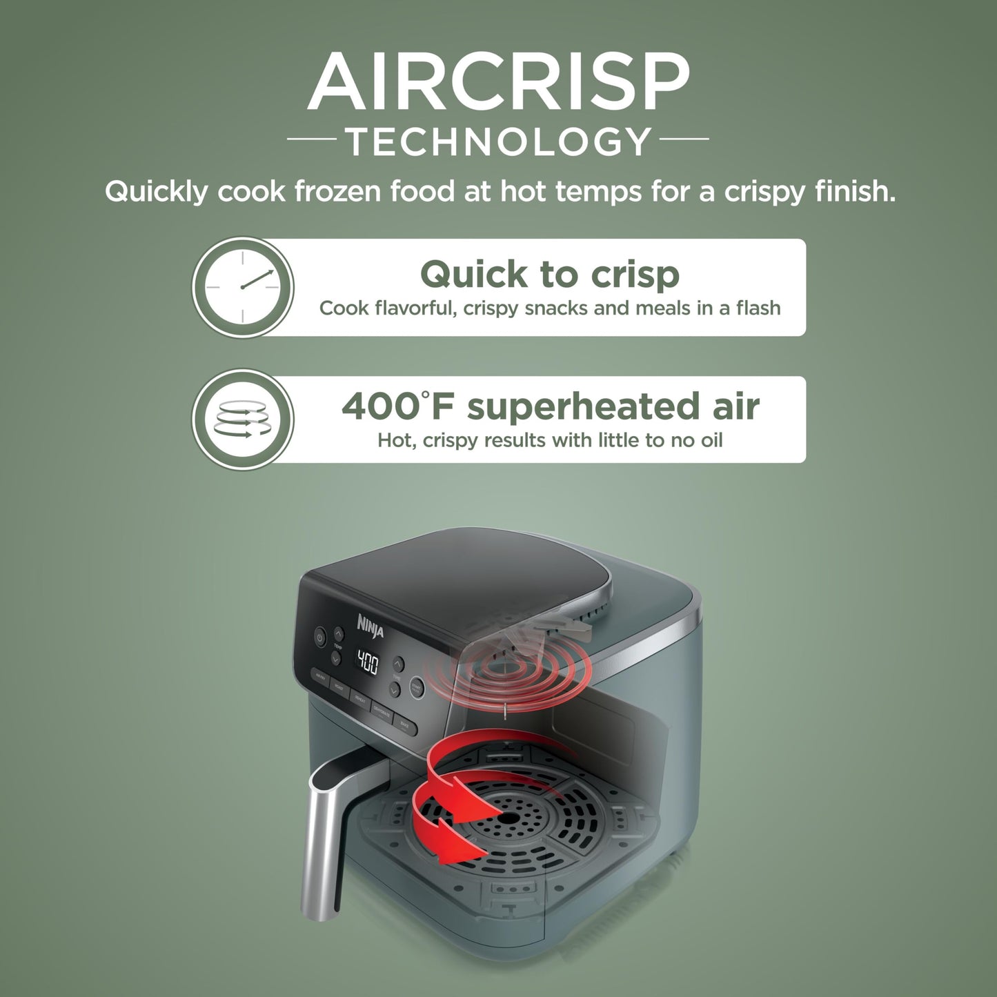 Ninja Air Fryer with Air Crisp | 5 QT Capacity fits up to 4lbs of Fries | 4-in-1 Pro Air Fry, Roast, Reheat, Dehydrate | 400°F Max Temp | 1750 Watts | W/Nonstick Basket & Crisper Plate | Grey | AF141