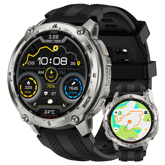 KOSPET Tank T4 Rugged Smart Watch for Men, GPS & Offline Maps, Full Stainless Steel, 10ATM Waterproof 45m Freediving, 180+ Sports Modes, 15-Day Battery, Bluetooth Calls, Heart Rate & Sleep Monitor