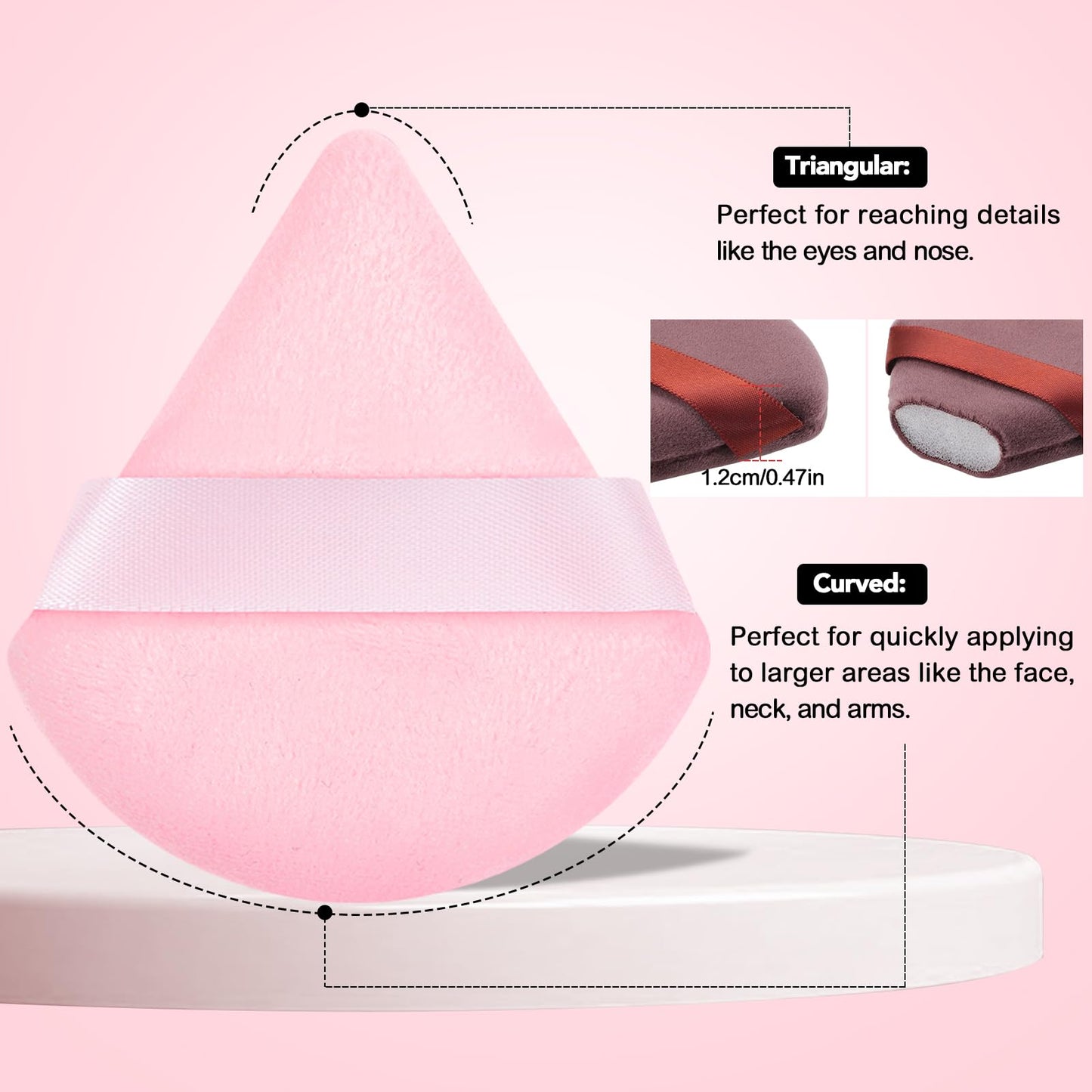 Pimoys 6 Pieces Powder Puff, Face Makeup Sponge Soft Velour Triangle Powder Puffs Beauty Sponge for Loose Powder (Black, Pink)