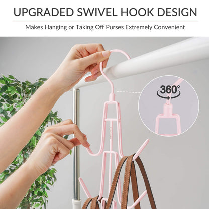 ZEDODIER 2 Pack Purse Organizer for Closet, Heavy-Duty Hanging Purse Hanger Closet Holds Up to 12 Purses, Metal Rotating Space Saving Bag Holder Handbag Storage Hook Backpack Rack, Silver