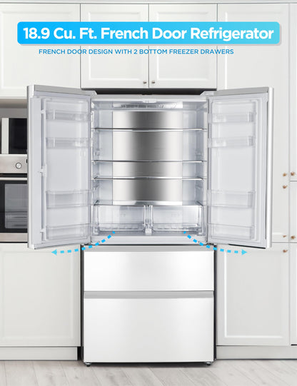 Commercial Cool 20 Cu. Ft. Top Mount Refrigerator with Freezer, 2-Door Refrigerator with Top Freezer and Adjustable Temperature Control, Ice Maker Ready, Energy Star Certified, Stainless Look