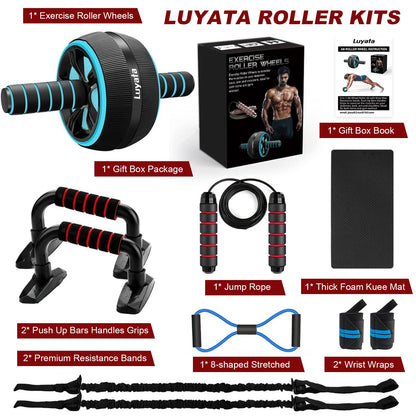 Ab Roller Wheel, 10-In-1 Ab Exercise Wheels Kit with Resistance Bands, Knee Mat, Jump Rope, Push-Up Bar - Home Gym Equipment for Men Women Core Strength & Abdominal Exercise