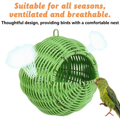 BNOSDM Rattan Bird Nest Parrot Nesting House Parakeet Nesting Soft Lovebird Warm Bed Sleeping for Parrots Bird Cage Accessories for Cockatiels Budgerigars Finches Canaries (Single-Hole Style)