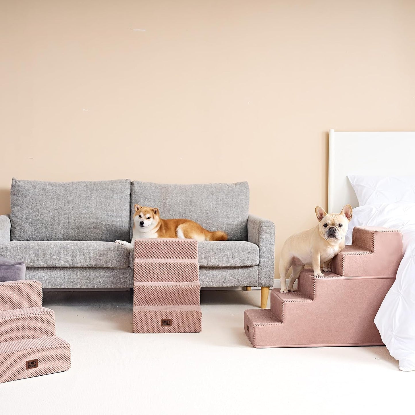 EHEYCIGA Dog Stairs for Small Dogs 13.5" H, 3-Step Dog Steps for Couch Sofa and Chair, Pet Steps for Medium Cats, Non-Slip Balanced Pet Ramp Indoor, Grey