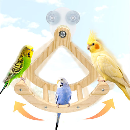 Bird Perch Toy, Interactive Rocking Parakeet Toys and Perches, Wooden Exercise Wheel Cockatiel Toys, Intelligence Puzzle Birds Enrichment Toy for Parrot, Bird Cage Accessories Perch for Budgies Conure