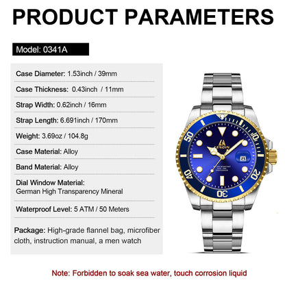 LN LENQIN Mens Watches Stainless Steel Waterproof Analog Quartz Watch for Men with Date Luminous Fashion Wristwatch