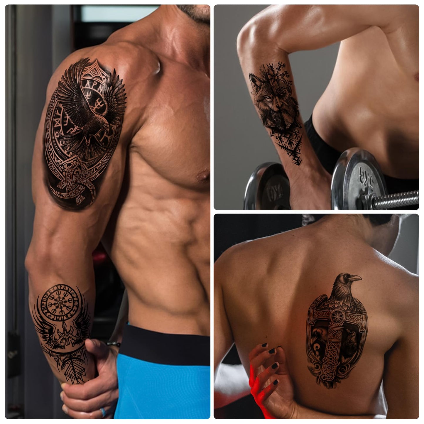 Yazhiji 36 Sheets Temporary Tattoos Stickers, 12 Sheets Fake Body Arm Chest Shoulder Tattoos for Men or Women with 24 PCS Tiny Black Tattoos