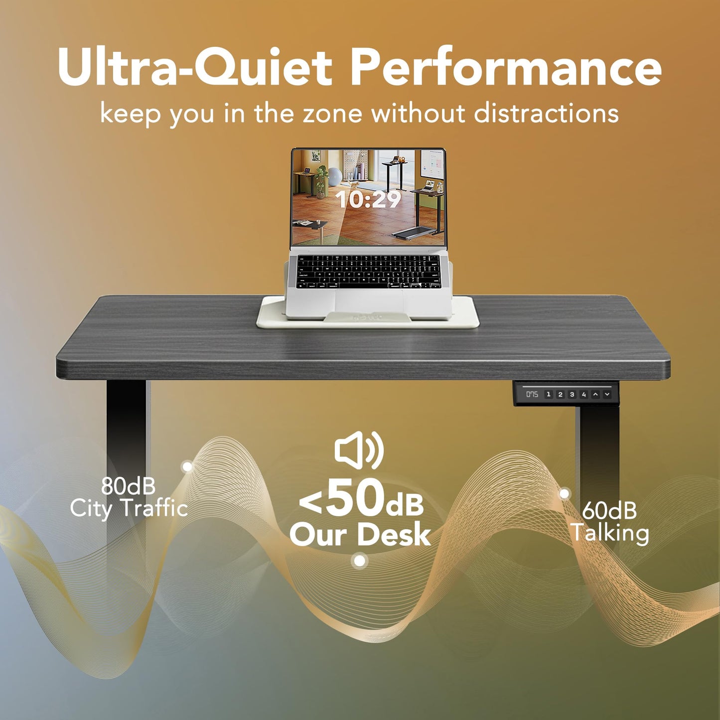 HUANUO 32" Small Electric Standing Desk Adjustable Height, 4 Memory Height Settings, Sit Stand Up Desk for Home Office & Computer Workstation, LightWalnut