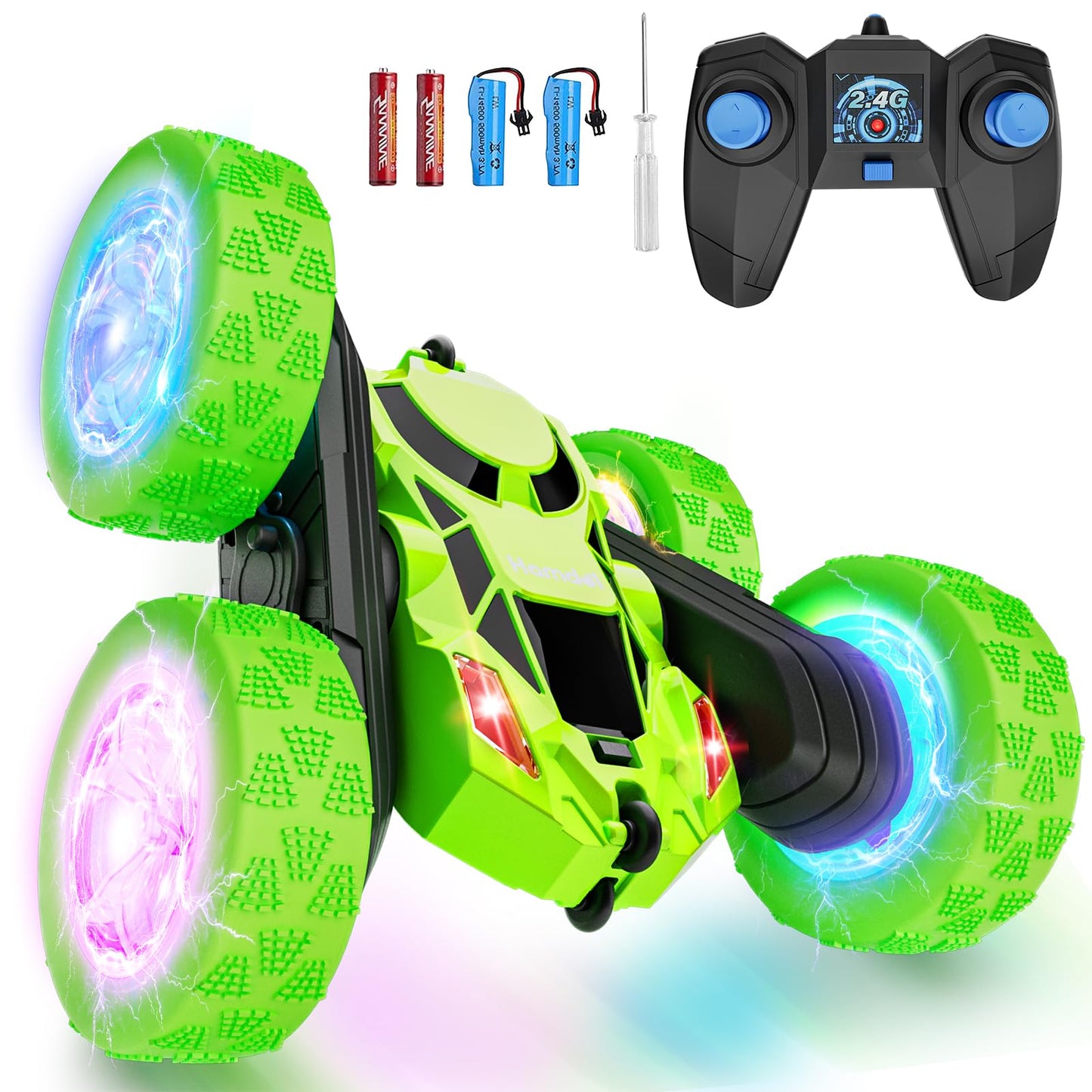 Hamdol Remote Control Car for Kids, 360° Rotating Double-Sided RC Car with LED Headlights, 4WD 2.4GHz Electric Rechargeable Toy Vehicle for Boys and Girls, Perfect Birthday
