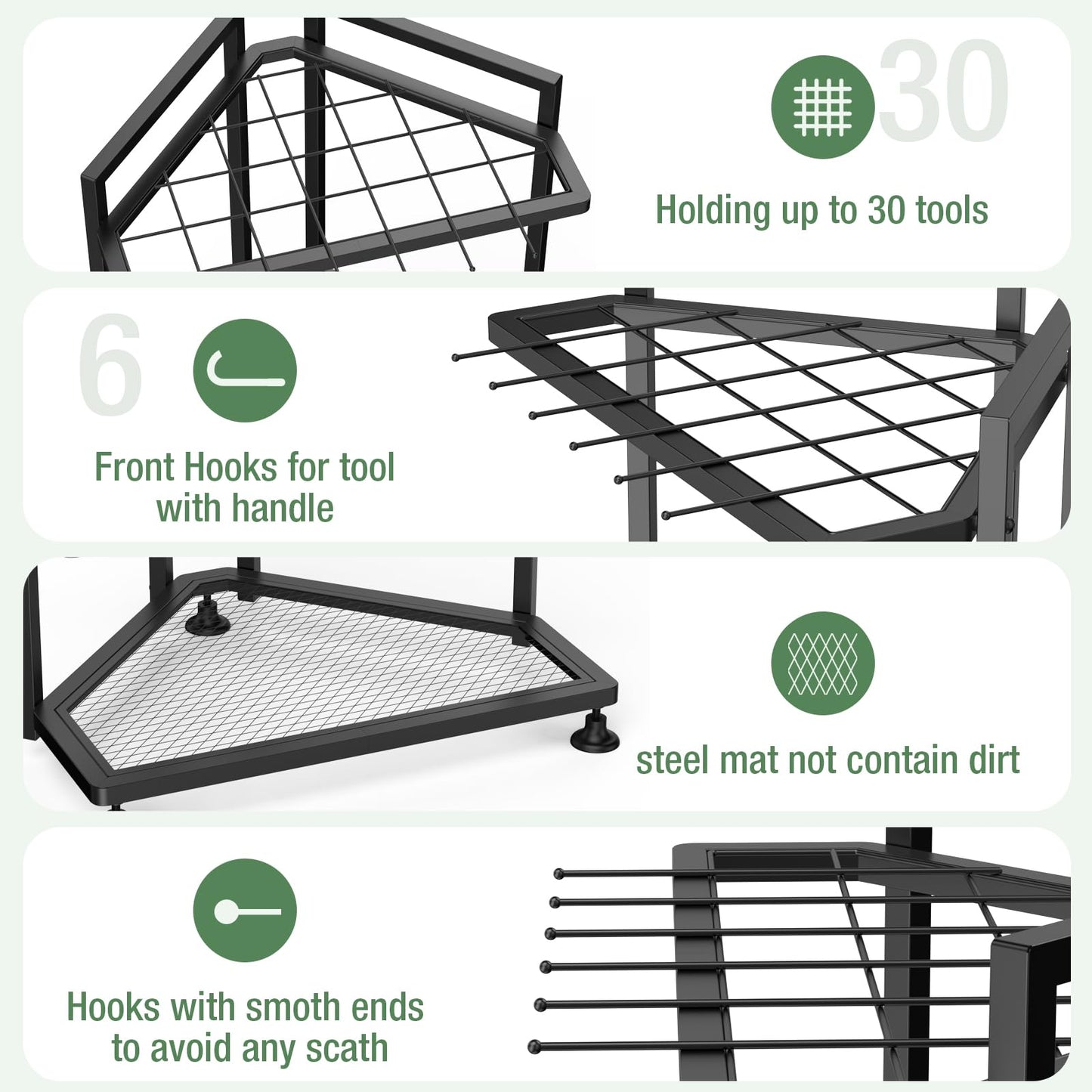 Garden Tool Organizer,Metal Yard Tool Organizer ,Holds 50 Long-Handled Tools/Rakes/Brooms,Side Garden Pocket ,Heavy Duty Steel Yard Tool Storage Rack for Garage,Shed, Outdoor