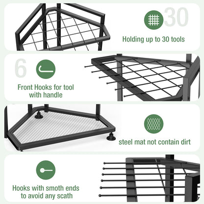 Garden Tool Organizer,Metal Yard Tool Organizer ,Holds 50 Long-Handled Tools/Rakes/Brooms,Side Garden Pocket ,Heavy Duty Steel Yard Tool Storage Rack for Garage,Shed, Outdoor