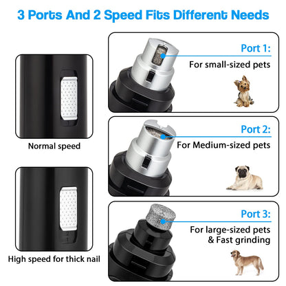 Casfuy Dog Nail Grinder Upgraded - Professional 2-Speed Whisper-Quiet Electric Pet Nail Trimmer Painless Paws Grooming & Smoothing for Small Medium Large Dogs & Cats (Dark Blue)