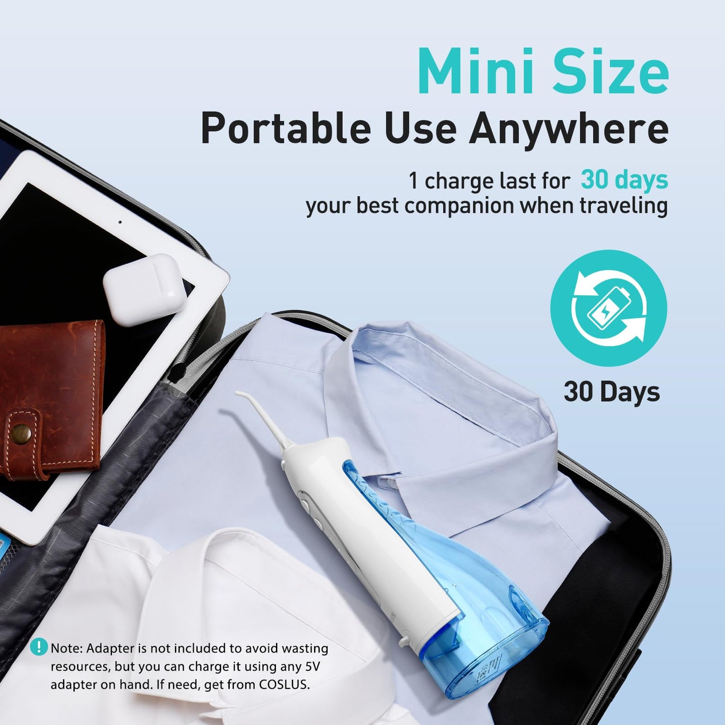COSLUS ADA Accepted Water Dental Flosser Teeth Pick C20: Portable Cordless Oral Irrigator 300ML Rechargeable Travel Irrigation Cleaner IPX7 Waterproof Electric Flossing Machine, Professional Set Black