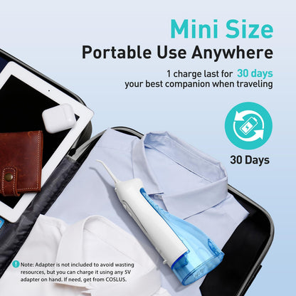 COSLUS ADA Accepted Water Dental Flosser Teeth Pick C20: Portable Cordless Oral Irrigator 300ML Rechargeable Travel Irrigation Cleaner IPX7 Waterproof Electric Flossing Machine, Professional Set Black