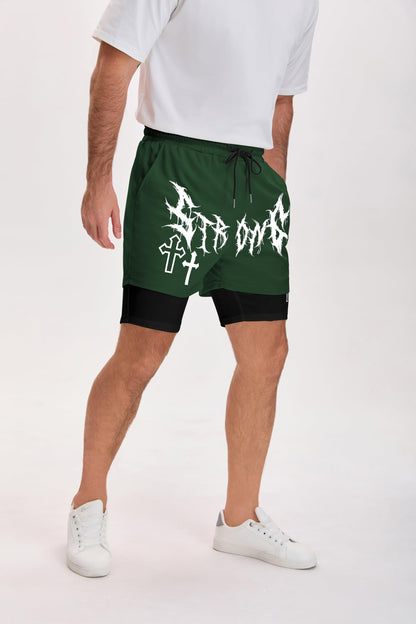 QJQ Men's 2 in 1 Goth Graphic Drawstring Elastic Waist Shorts Summer Casual Workout Athletic Gym Track Shorts