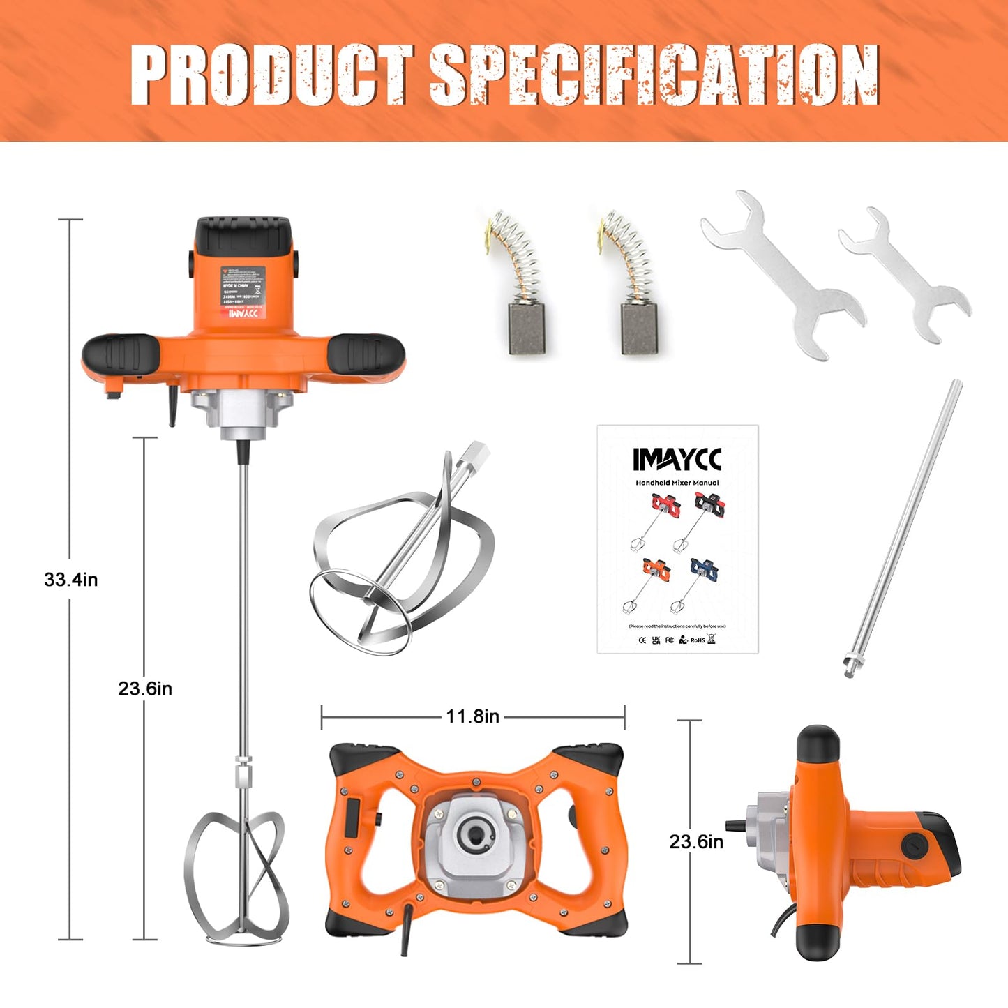 IMAYCC Handheld Cement Mixer, Portable Concrete Mixer,110V 6 Speed Mixing Drill, 2100W Drill Mixer for mud,Motar,Paint, Grout, Plaster,Thinset etc.
