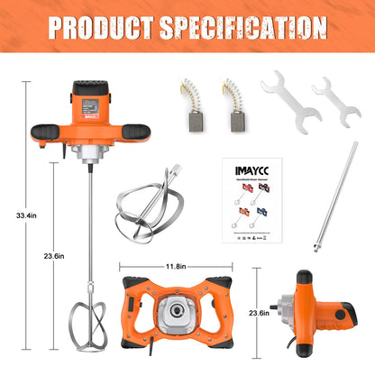 IMAYCC Handheld Cement Mixer, Portable Concrete Mixer,110V 6 Speed Mixing Drill, 2100W Drill Mixer for mud,Motar,Paint, Grout, Plaster,Thinset etc.