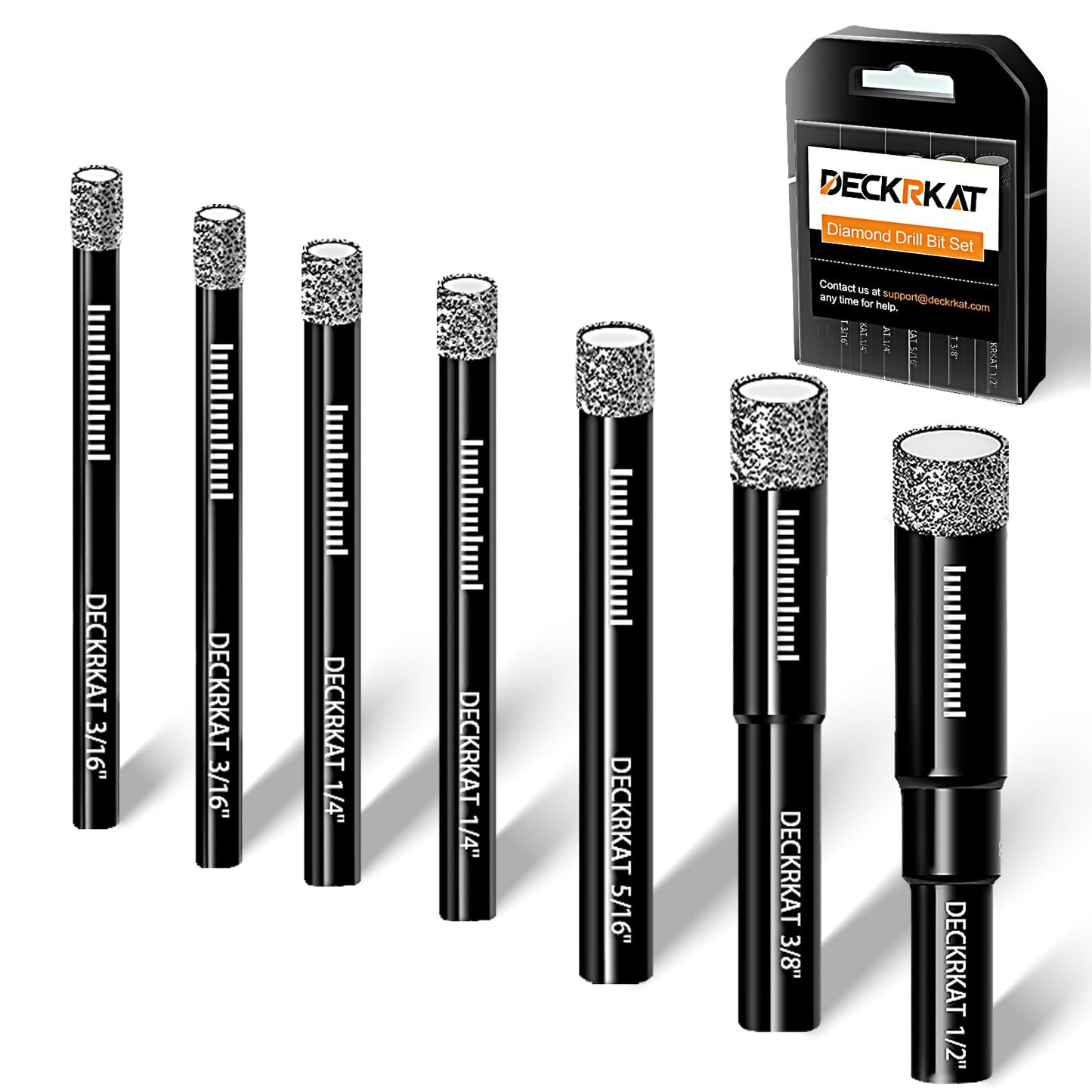 7 Piece Diamond Drill Bits Set, Core Drill Bits for Hard Materials - Tiles Ceramics Glass Stones – Built in Coolant, Fast Dry Drilling - Sizes 3/16" 1/4" 5/16" 3/8" 1/2" - Round Shank, Storage Case