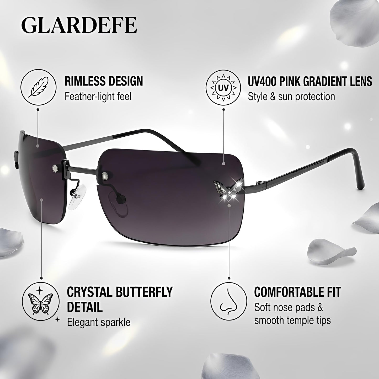 Y2k Sunglasses for Women - Trendy Rimless 2000s Fashion Sun Glasses Rave Shades