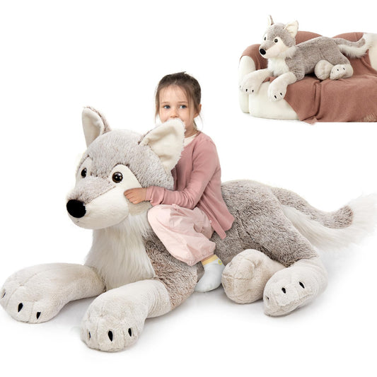 MaoGoLan Large Wolf Stuffed Animal for Boy, 47" Giant Wolf Plush Toy for Girl, Stuffy Coyote for Kid, Realistic Stuffed Coyote Plush Pillow for Birthday Baby Shower Party Decor