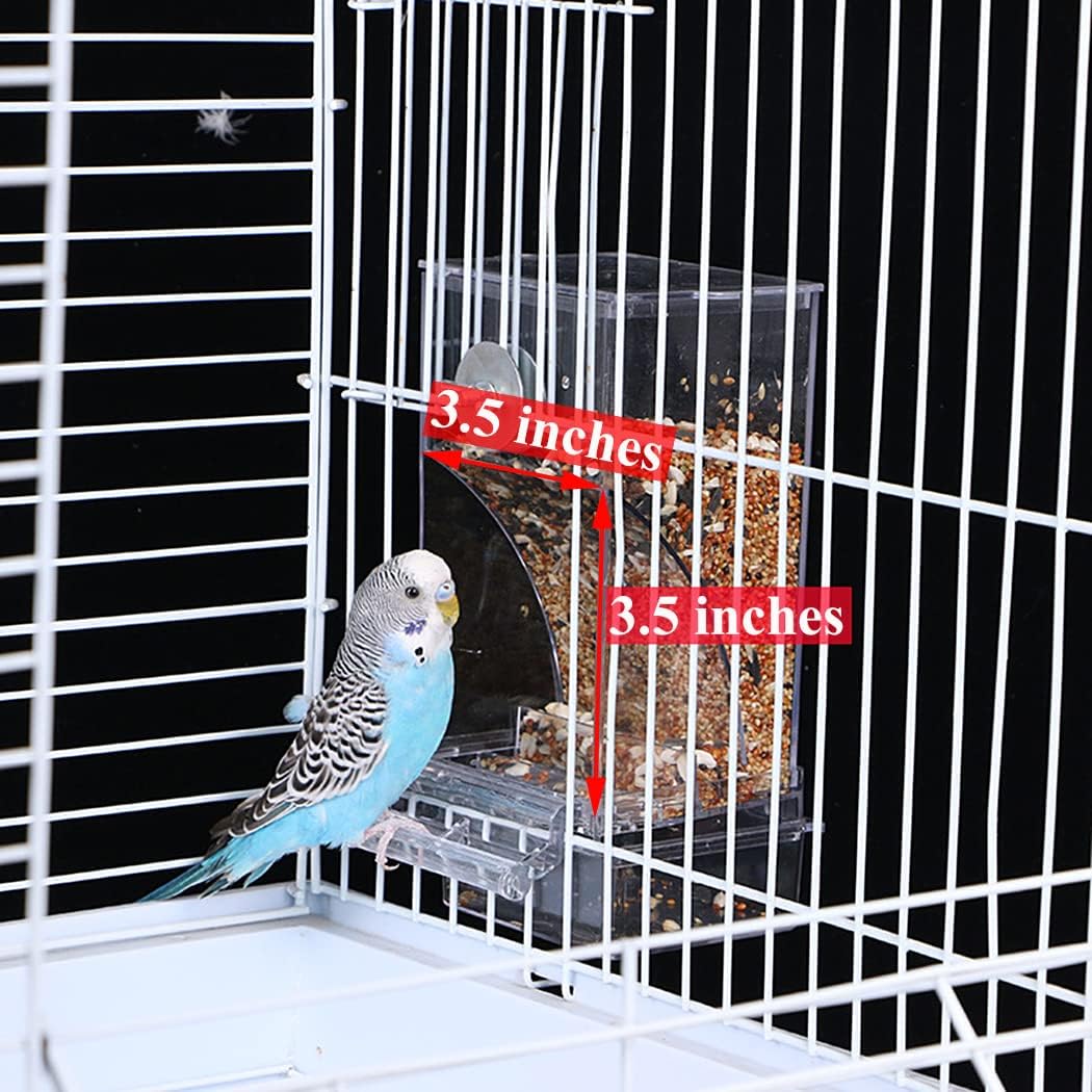 Kenond No Mess Bird Feeder Water Dispenser Set, Automatic Parrot Feeder Cage Accessories, Clear Parakeet Seed Container Food Drinker for Cage, Cockatiel Finch Lovebirds Budgies Canary (Blue)