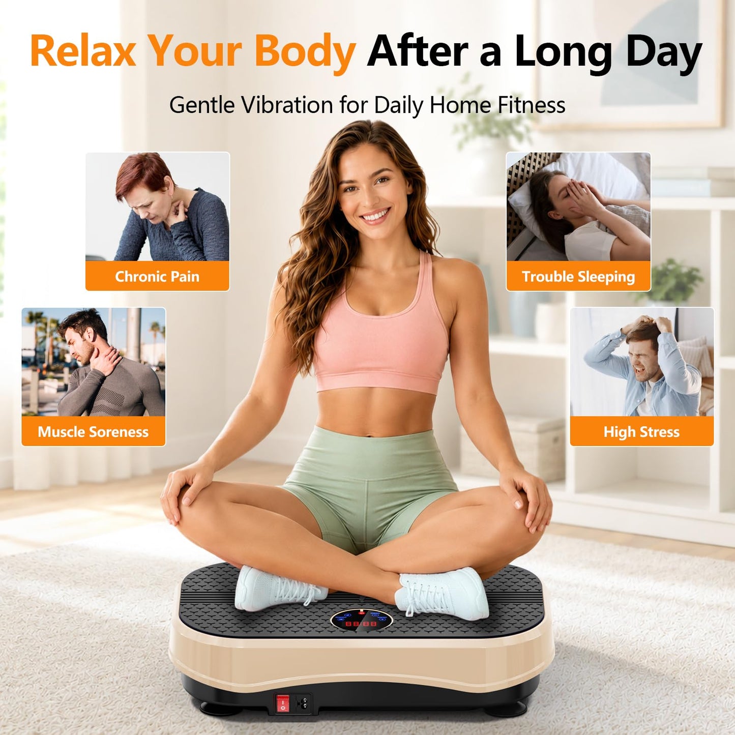 Vibration Plate Exercise Machine for Lymphatic Drainage, Full Body Shake Platform Board for Home Fitness, Fat Burning, 5 Program Modes and 99 Speed Levels