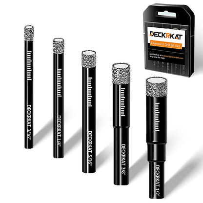 7 Piece Diamond Drill Bits Set, Core Drill Bits for Hard Materials - Tiles Ceramics Glass Stones – Built in Coolant, Fast Dry Drilling - Sizes 3/16" 1/4" 5/16" 3/8" 1/2" - Round Shank, Storage Case