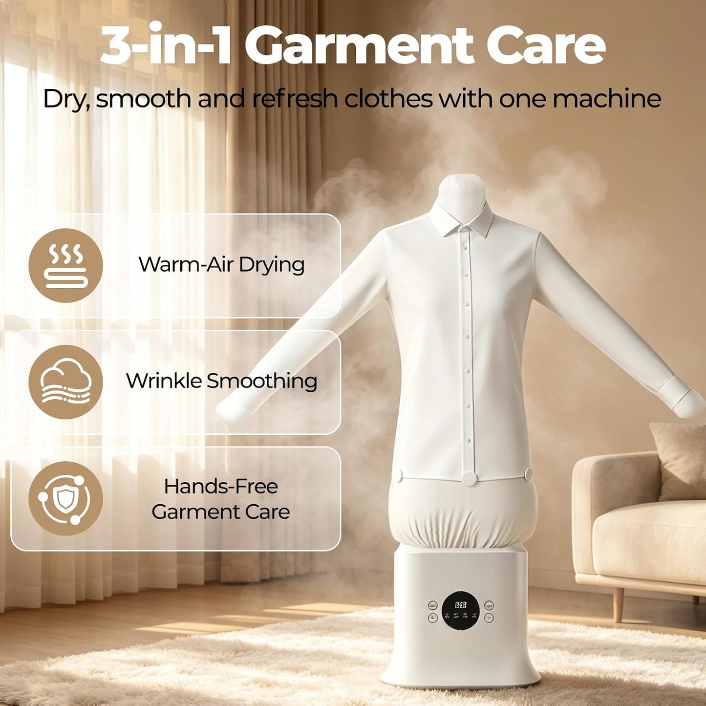 Automatic Ironing Machine, Hands-Free Hot Air Wrinkle Remover and Portable Garment Dryer for Shirts Pants, Inflatable Air Iron with Timer, Compact Clothes Care Machine for Home Apartment