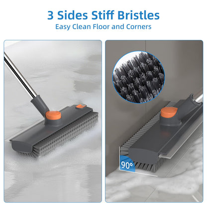 Scrub Brush with Long Handle, Floor Scrub Brush Squeegee Broom for Cleaning, 3 in 1 Shower Scrubber Floor Broom Squeegee for Concrete Tile Wall Deck Patio White