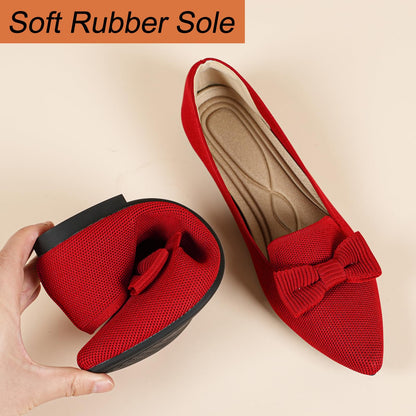 Flats for Women Mesh Ballet Flats with Bow Pointed Toe Comfortable Dressy Knit Breathable for Work Office
