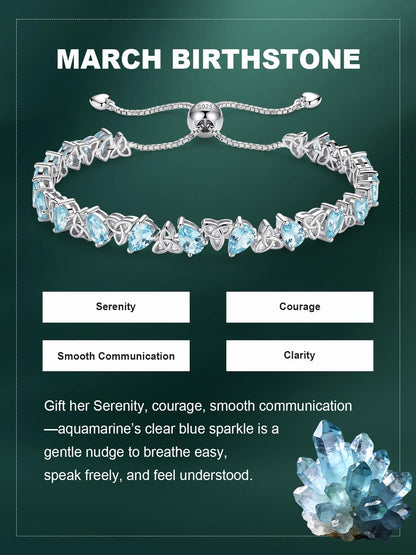 Birthstone Bracelets for Women, Pear Cut Tennis Bracelet 925 Sterling Silver, 6-9 Inch Adjustable Celtic Knot, Anniversary Birthday Jewelry Gifts for Women