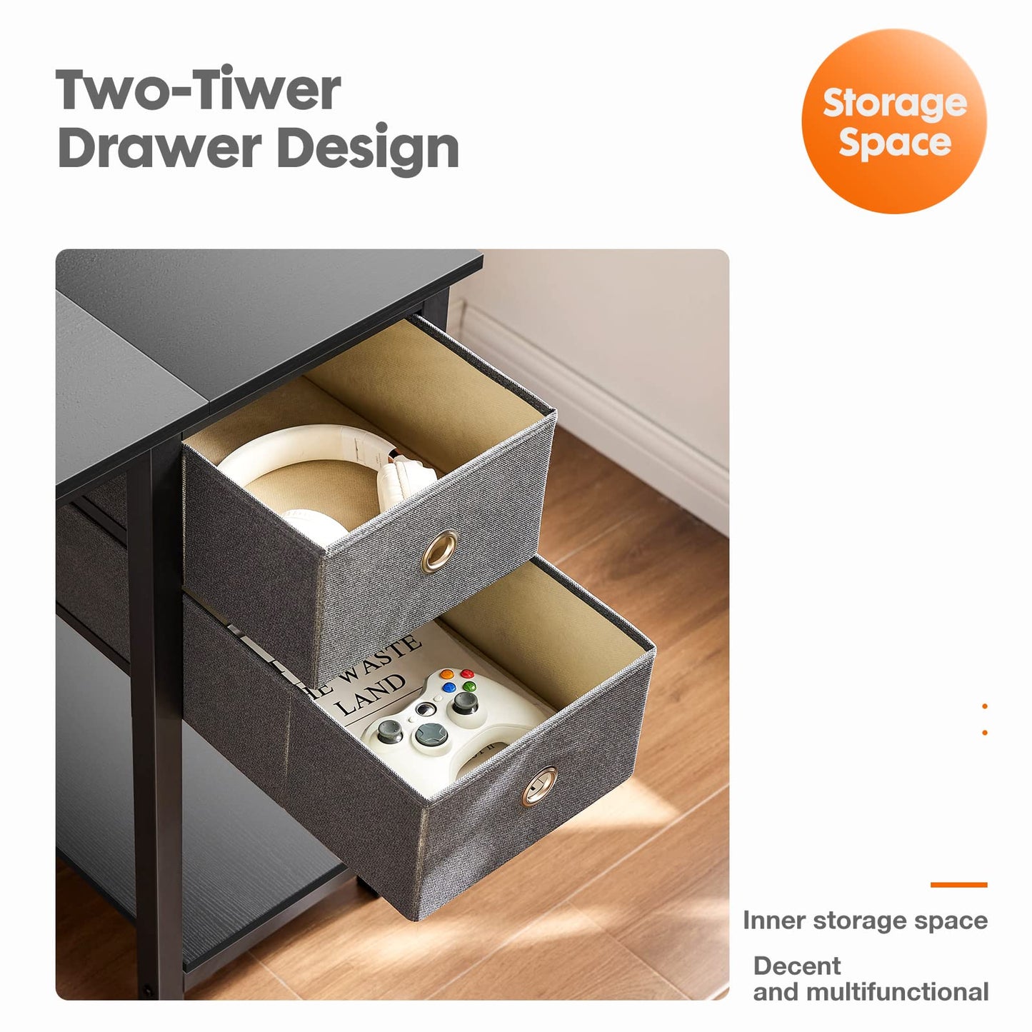 Sweetcrispy 47 Inch Computer Desk with Drawers for Home Office Writing Desk X Shaped Reinforcement Wood Surface Adjustable Position Modern Study Work Side Hook Metal Frame Storage Station Rust
