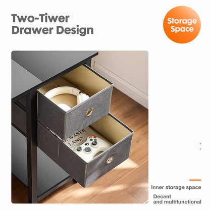 Sweetcrispy 47 Inch Computer Desk with Drawers for Home Office Writing Desk X Shaped Reinforcement Wood Surface Adjustable Position Modern Study Work Side Hook Metal Frame Storage Station Rust