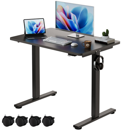 Okin Small Electric Standing Desk, 36" x 24" Whole Piece Height Adjustable Desk, Oak Sit to Stand Computer Workstation with Wheels for Home Office