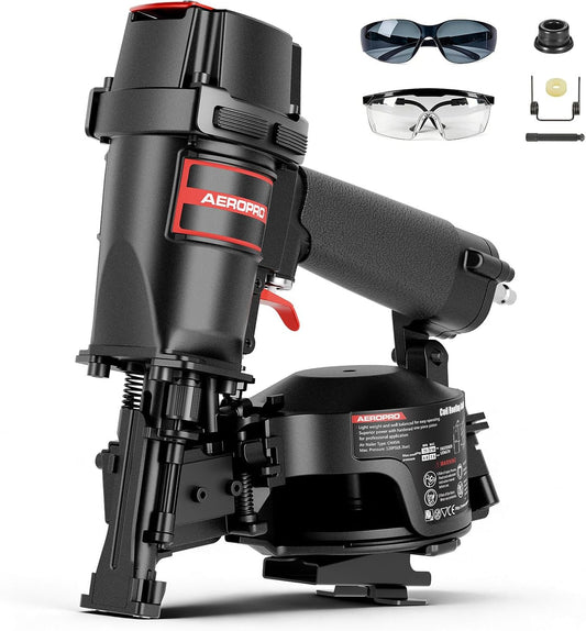 AeroPro CN45N Pneumatic Roofing Nailer – Professional Heavy-Duty Roofing Nail Gun for 15 Degree 3/4″–1-3/4″ Coil Nails on Asphalt Shingles