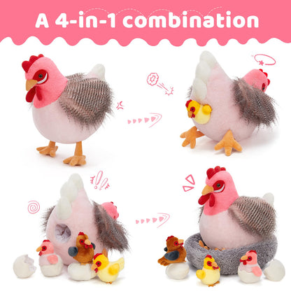 MaoGoLan 8Pcs Chicken Stuffed Animals, Stuffed Hen Plush Toys with Babies Chickens and Eggs, Nest House Plush Set, Cute and Soft Farm Stuffed Animals Gift for Kids