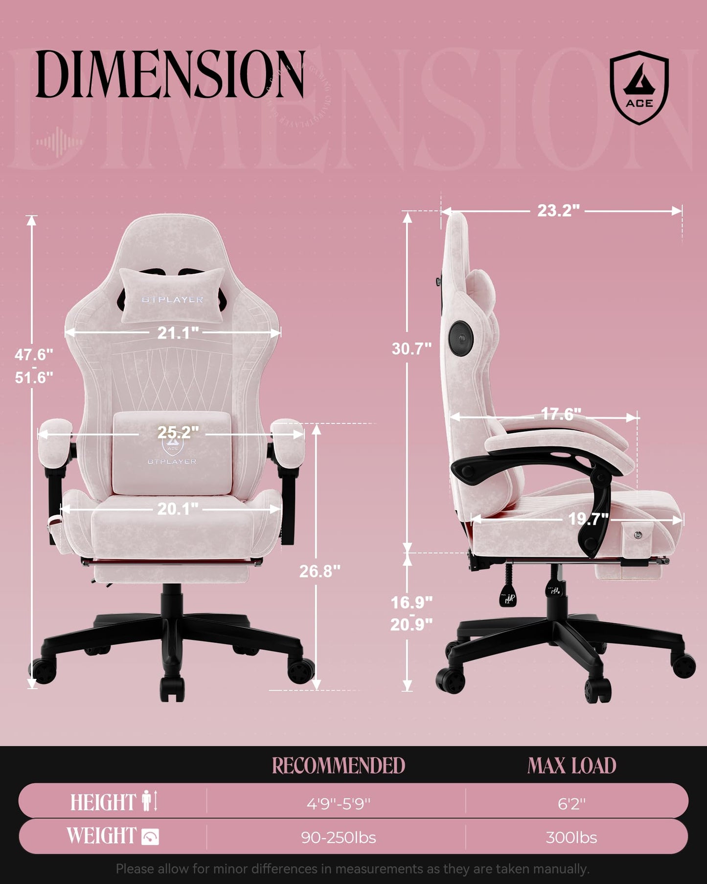GTPLAYER Gaming Chair for Adults, Ergonomic Computer Game Chairs with Speakers, Footrest & Linkage Armrest, Reclining High Back Silla Gamer for Home Office, Ace Pro, Off-White