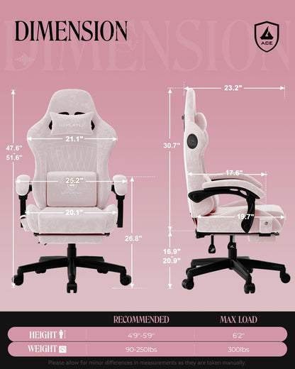 GTPLAYER Gaming Chair for Adults, Ergonomic Computer Game Chairs with Speakers, Footrest & Linkage Armrest, Reclining High Back Silla Gamer for Home Office, Ace Pro, Off-White